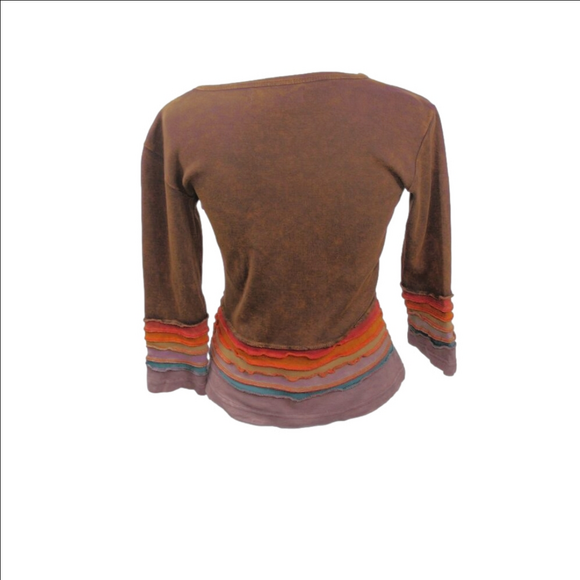 Studio Produce Boho Patch V-Neck Knit Top Size Small - Picture 4 of 6